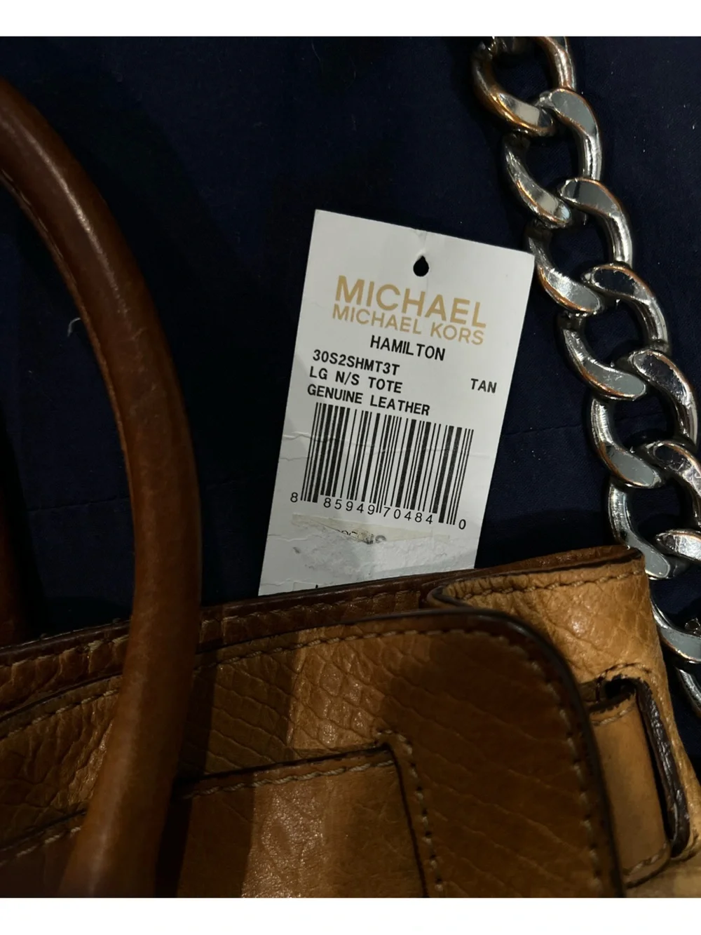 Michael Kors Tawny Leather Satchel Handbag with Chain Detail